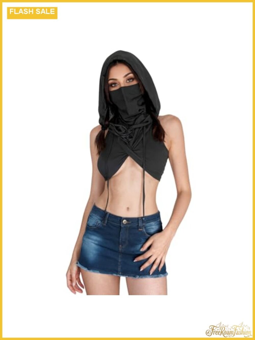 Women's Sleeveless Crisscross Wrap Crop Hoodie Top Y2K Gothic Rave Streetwear